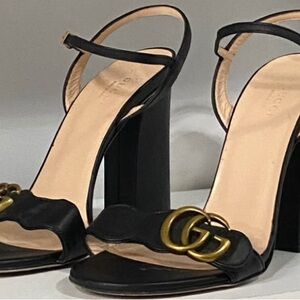 Gucci Black and Gold Heeled Sandals